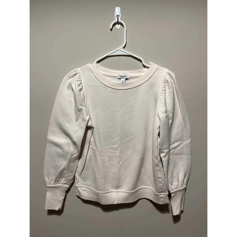 Nine West Womens Cream Puff Shoulder Long Sleeve Sweatshirt XS Cream Off White